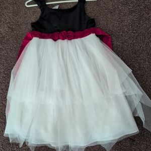 Bonnie Jean Elegant Black and White Dress with Red Sash